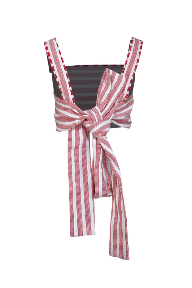 Alexis - Red& Cream Stripe Sleeveless Wrap Around Tie Strap Crop Top Sz M - Current Boutique