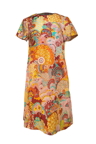 La DoubleJ - Yellow & Multi Color Print Short Sleeve Dress Sz S - Current Boutique