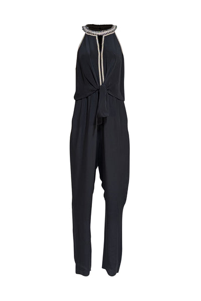 Kobi Halperin - Black Sleeveless Beaded Trim Jumpsuit Sz L - Current Boutique