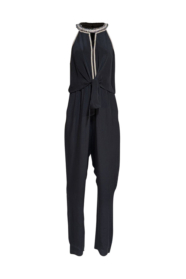 Kobi Halperin - Black Sleeveless Beaded Trim Jumpsuit Sz L - Current Boutique