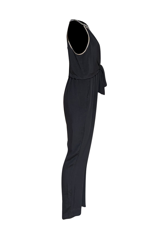 Kobi Halperin - Black Sleeveless Beaded Trim Jumpsuit Sz L - Current Boutique