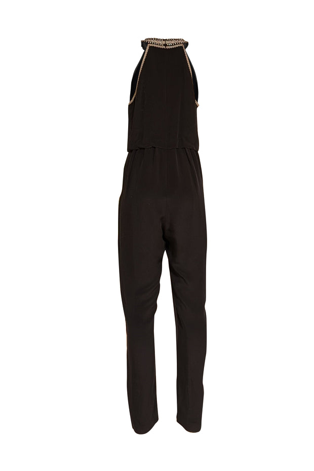 Kobi Halperin - Black Sleeveless Beaded Trim Jumpsuit Sz L - Current Boutique