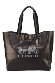 Coach - Navy Leather "Derby" Logo Front Tote - Current Boutique