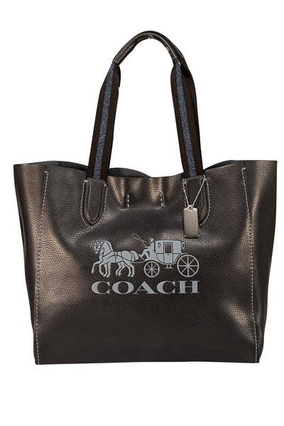 Coach - Navy Leather "Derby" Logo Front Tote - Current Boutique