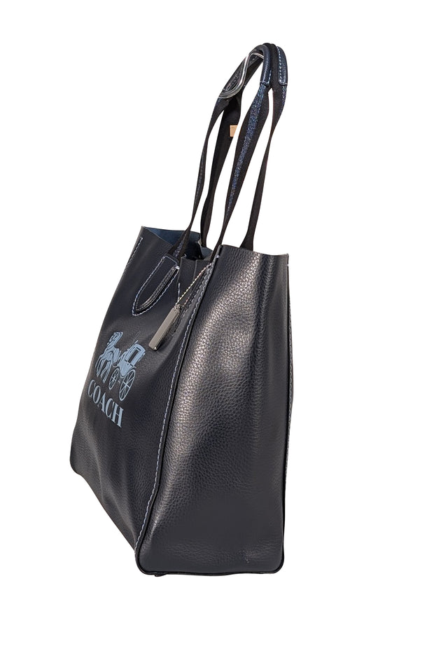 Coach - Navy Leather "Derby" Logo Front Tote - Current Boutique