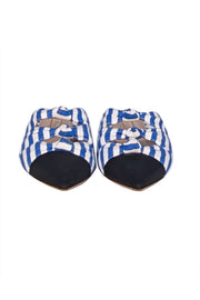 Aquazzura - Blue, White & Gold Striped Pointed Toe Mule Flats Sz 8.5 - Current Boutique