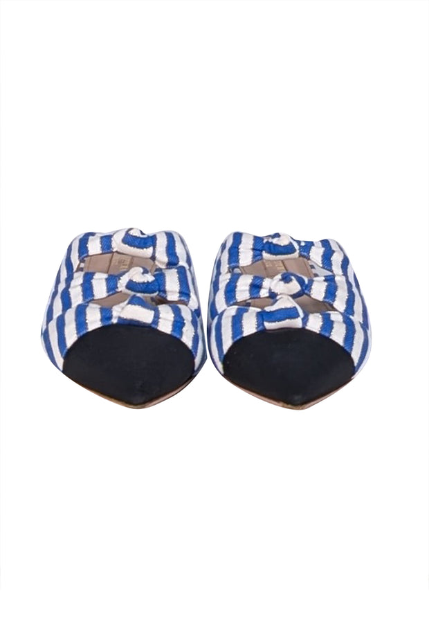 Aquazzura - Blue, White & Gold Striped Pointed Toe Mule Flats Sz 8.5 - Current Boutique