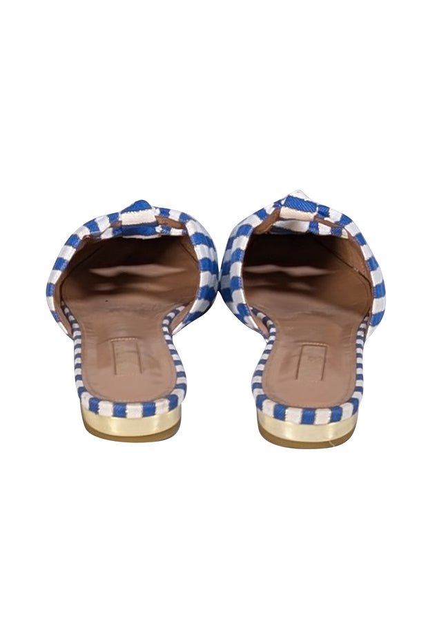 Aquazzura - Blue, White & Gold Striped Pointed Toe Mule Flats Sz 8.5 - Current Boutique