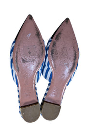 Aquazzura - Blue, White & Gold Striped Pointed Toe Mule Flats Sz 8.5 - Current Boutique