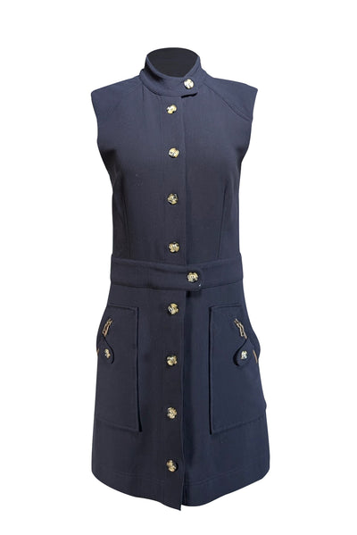 Veronica Beard - Dark Navy Front Button A-Line Mini Dress Sz 6 - Current Boutique