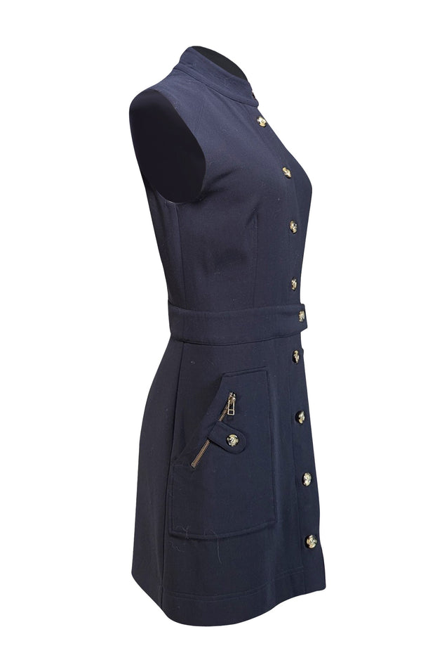 Veronica Beard - Dark Navy Front Button A-Line Mini Dress Sz 6 - Current Boutique
