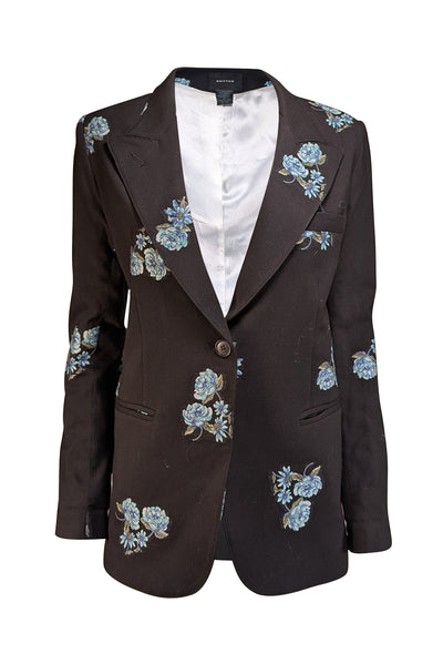 Smythe - Black w/ Blue & Green Floral Print Detail Blazer Sz XS - Current Boutique
