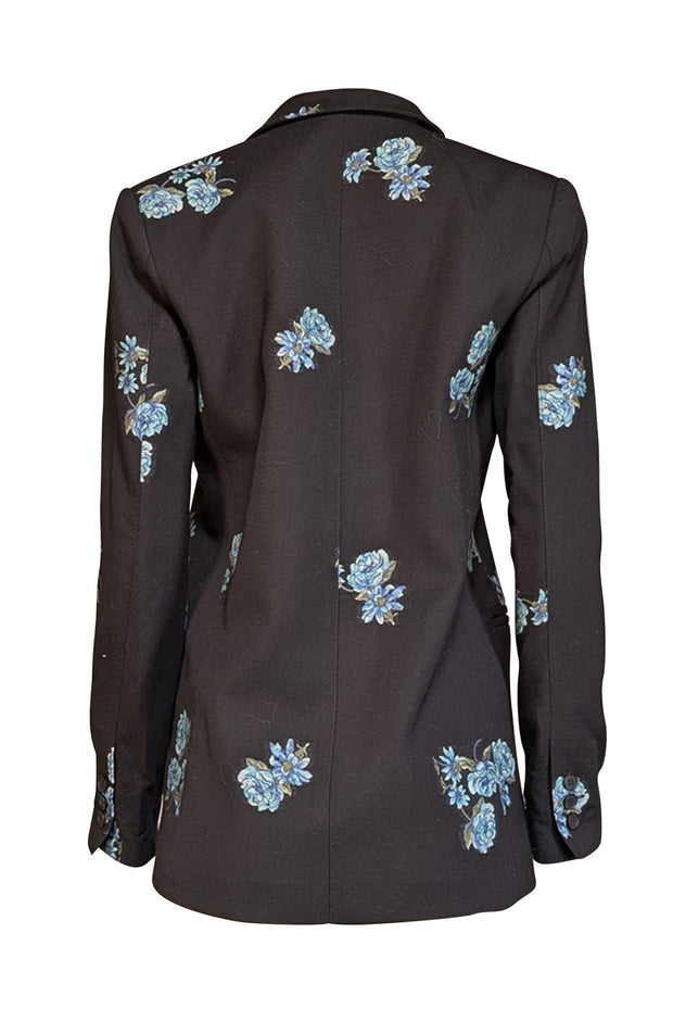Smythe - Black w/ Blue & Green Floral Print Detail Blazer Sz XS - Current Boutique