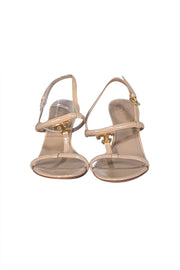 Tory Burch - Beige Strappy Logo Strap Sandal Heel Sz 9.5