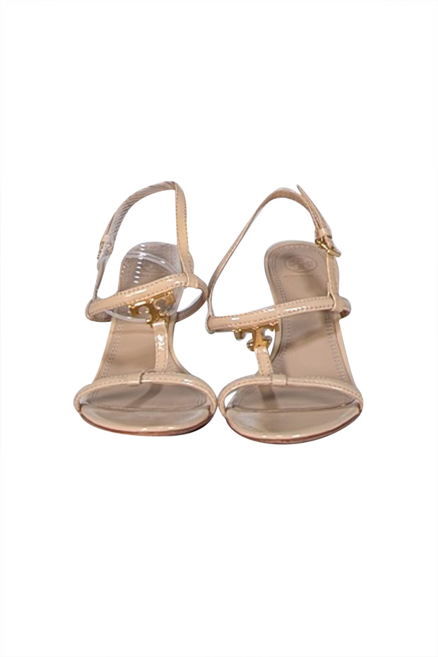 Tory Burch - Beige Strappy Logo Strap Sandal Heel Sz 9.5
