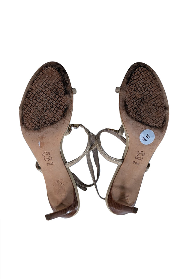 Tory Burch - Beige Strappy Logo Strap Sandal Heel Sz 9.5