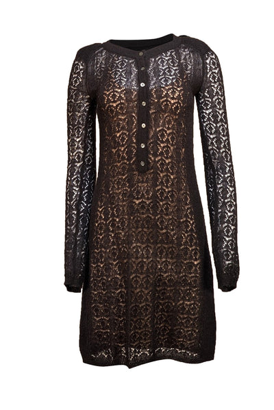 Marc by Marc Jacobs - Black Pointelle Knit Long Sleeve Dress Sz S - Current Boutique