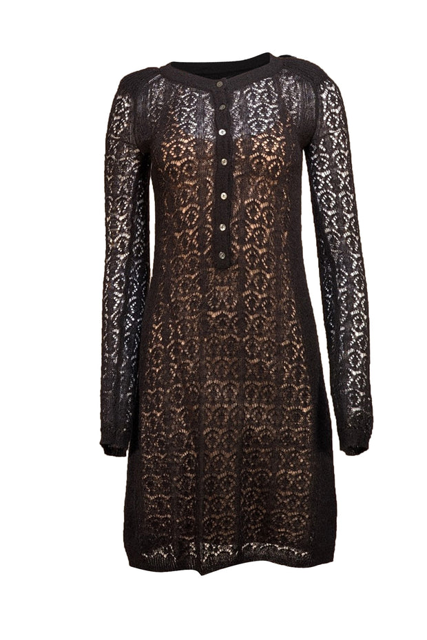 Marc by Marc Jacobs - Black Pointelle Knit Long Sleeve Dress Sz S - Current Boutique