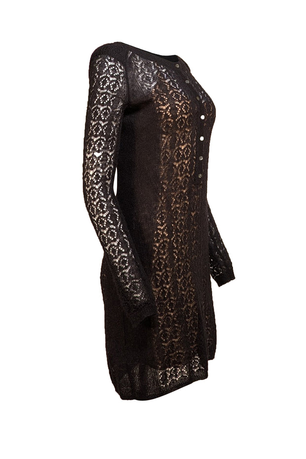 Marc by Marc Jacobs - Black Pointelle Knit Long Sleeve Dress Sz S - Current Boutique