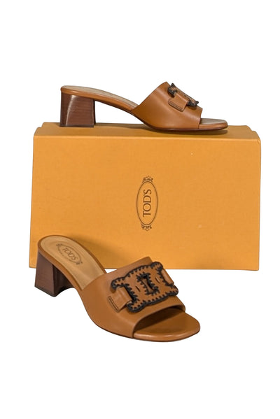 Tod's - Tan Leather Open Toe Mule Sandal Heels Sz 7 - Current Boutique