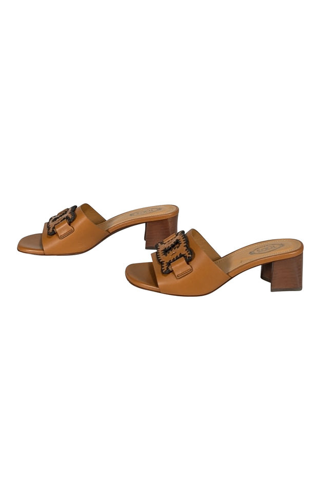 Tod's - Tan Leather Open Toe Mule Sandal Heels Sz 7 - Current Boutique