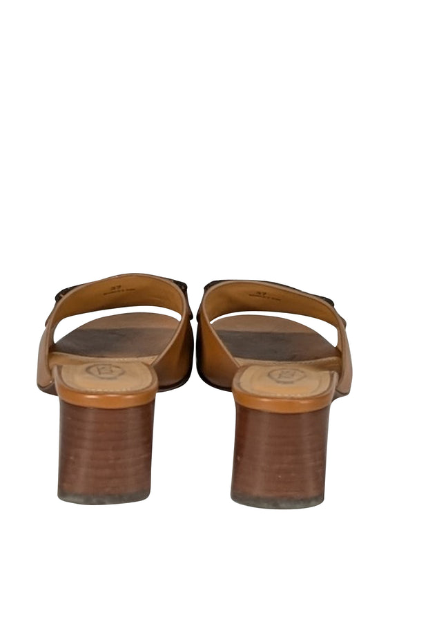 Tod's - Tan Leather Open Toe Mule Sandal Heels Sz 7 - Current Boutique