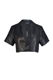 Lamarque - Black Lamb Leather Short Sleeve Cropped Blazer Sz 6 - Current Boutique