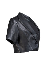 Lamarque - Black Lamb Leather Short Sleeve Cropped Blazer Sz 6 - Current Boutique