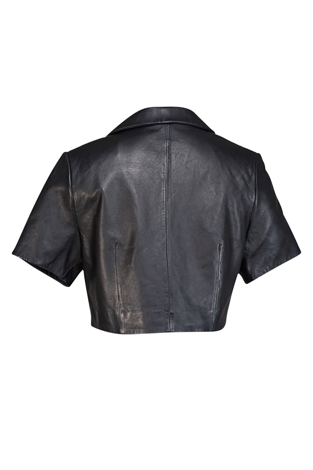 Lamarque - Black Lamb Leather Short Sleeve Cropped Blazer Sz 6 - Current Boutique