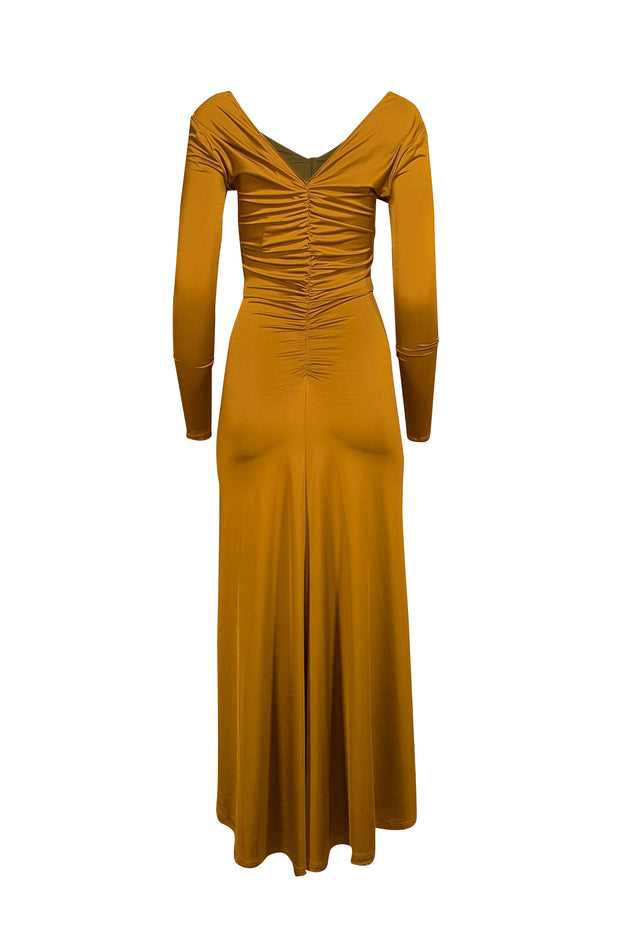 Veronica Beard - Gold Ruched Satin Long Sleeve Dress Sz 00 - Current Boutique