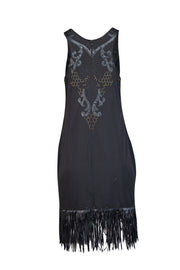 Yoana Baraschi - Black Beaded & Applique Fringe Hem Dress Sz 6 - Current Boutique