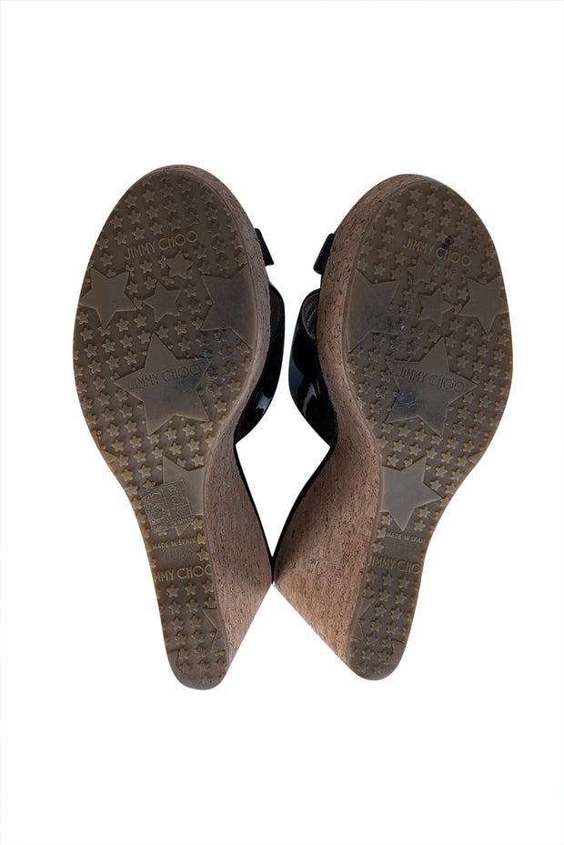 Jimmy Choo - Black Patent Leather Cork Mule Wedges Sz 10.5