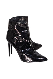 Alice & Olivia - Black Sequin Pointed Toe "Celyn" Short Boot Heels Sz 7.5 - Current Boutique