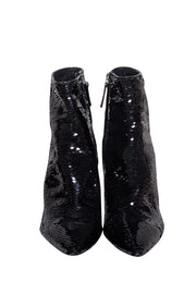 Alice & Olivia - Black Sequin Pointed Toe "Celyn" Short Boot Heels Sz 7.5 - Current Boutique
