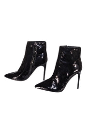 Alice & Olivia - Black Sequin Pointed Toe "Celyn" Short Boot Heels Sz 7.5 - Current Boutique
