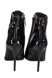Alice & Olivia - Black Sequin Pointed Toe "Celyn" Short Boot Heels Sz 7.5 - Current Boutique