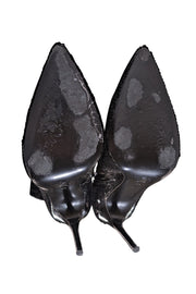 Alice & Olivia - Black Sequin Pointed Toe "Celyn" Short Boot Heels Sz 7.5 - Current Boutique