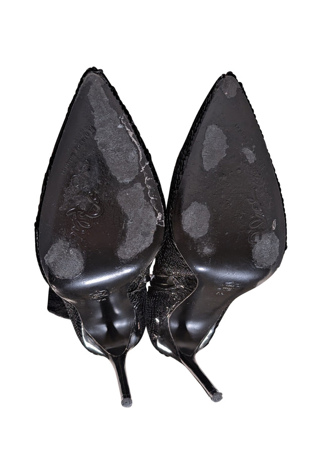 Alice & Olivia - Black Sequin Pointed Toe "Celyn" Short Boot Heels Sz 7.5 - Current Boutique