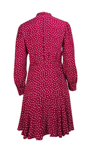 Rebecca Taylor - Red & Cream Silk Heart Print Button Front Dress Sz M - Current Boutique