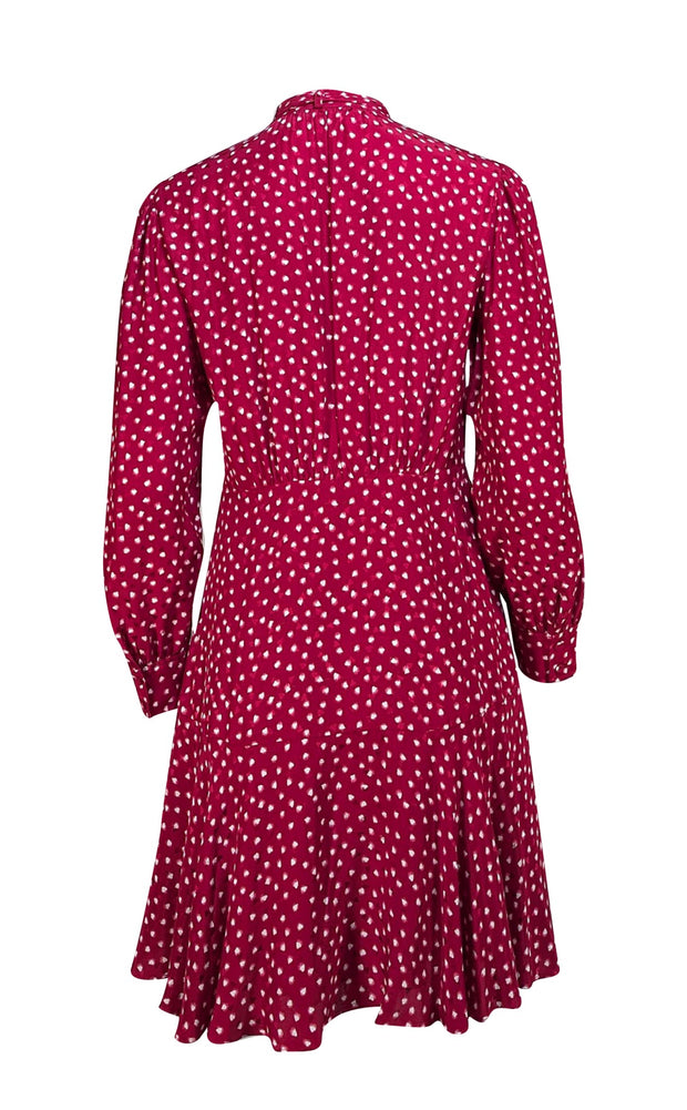Rebecca Taylor - Red & Cream Silk Heart Print Button Front Dress Sz M - Current Boutique