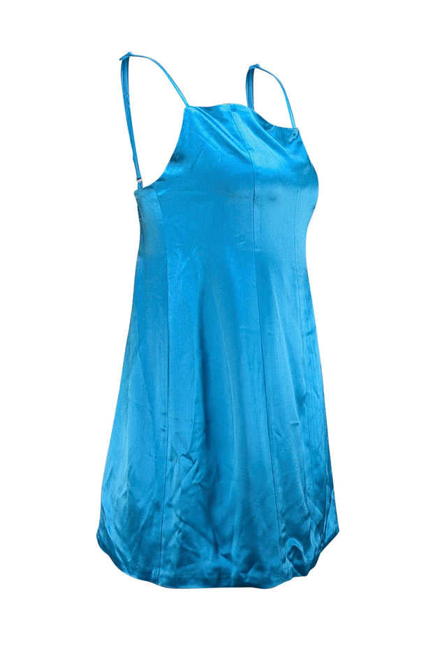 Retrofete - Teal Blue Satin Mini Slip  "Janessa" Dress Sz XL - Current Boutique