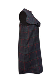 Suno - Navy, Green, & Red Plaid Sleeveless Ruffle Trim Dress Sz 8 - Current Boutique