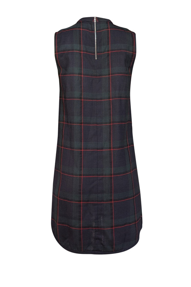 Suno - Navy, Green, & Red Plaid Sleeveless Ruffle Trim Dress Sz 8 - Current Boutique