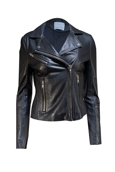 Samsoe Samsoe  Black Lamb Lamb Leather Moto Zipper Jacket Sz M - Current Boutique
