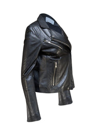 Samsoe Samsoe  Black Lamb Lamb Leather Moto Zipper Jacket Sz M - Current Boutique