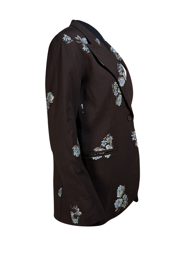 Smythe - Black w/ Blue & Green Floral Print Detail Blazer Sz M
