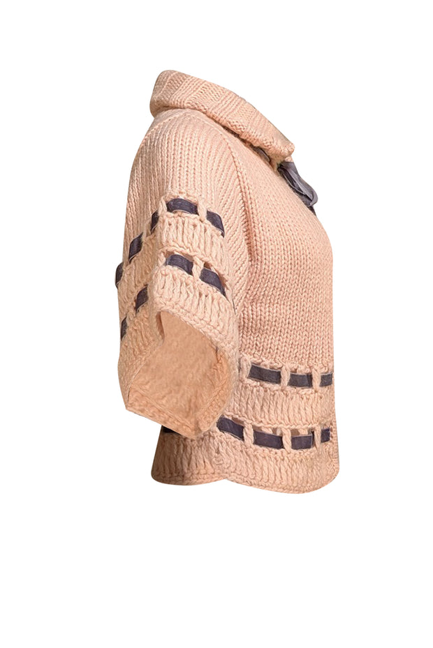 Galliano - Peach w/ Grey Ribbon Wool Chunky Knit Cardigan Sz XS - Current Boutique
