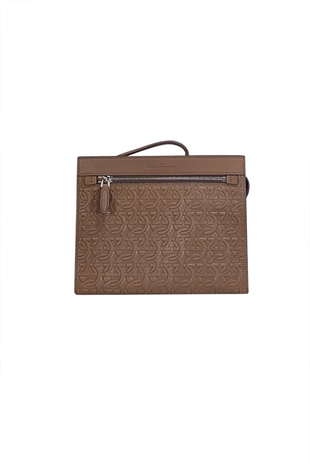 Ferragamo - Dark Olive Gancini Embossed Leather Zip Pouch