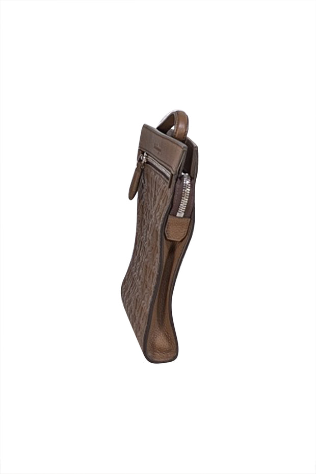 Ferragamo - Dark Olive Gancini Embossed Leather Zip Pouch