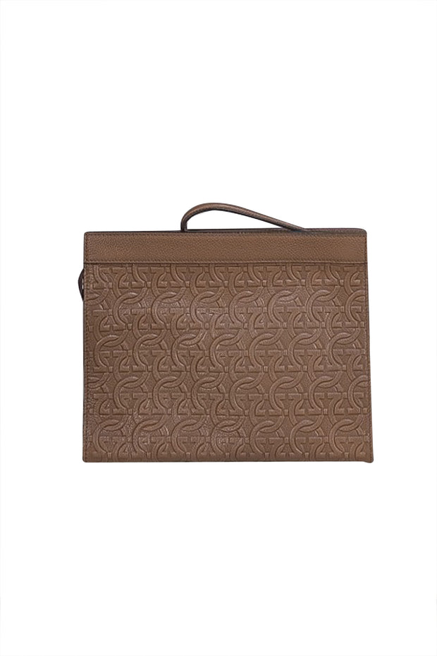 Ferragamo - Dark Olive Gancini Embossed Leather Zip Pouch
